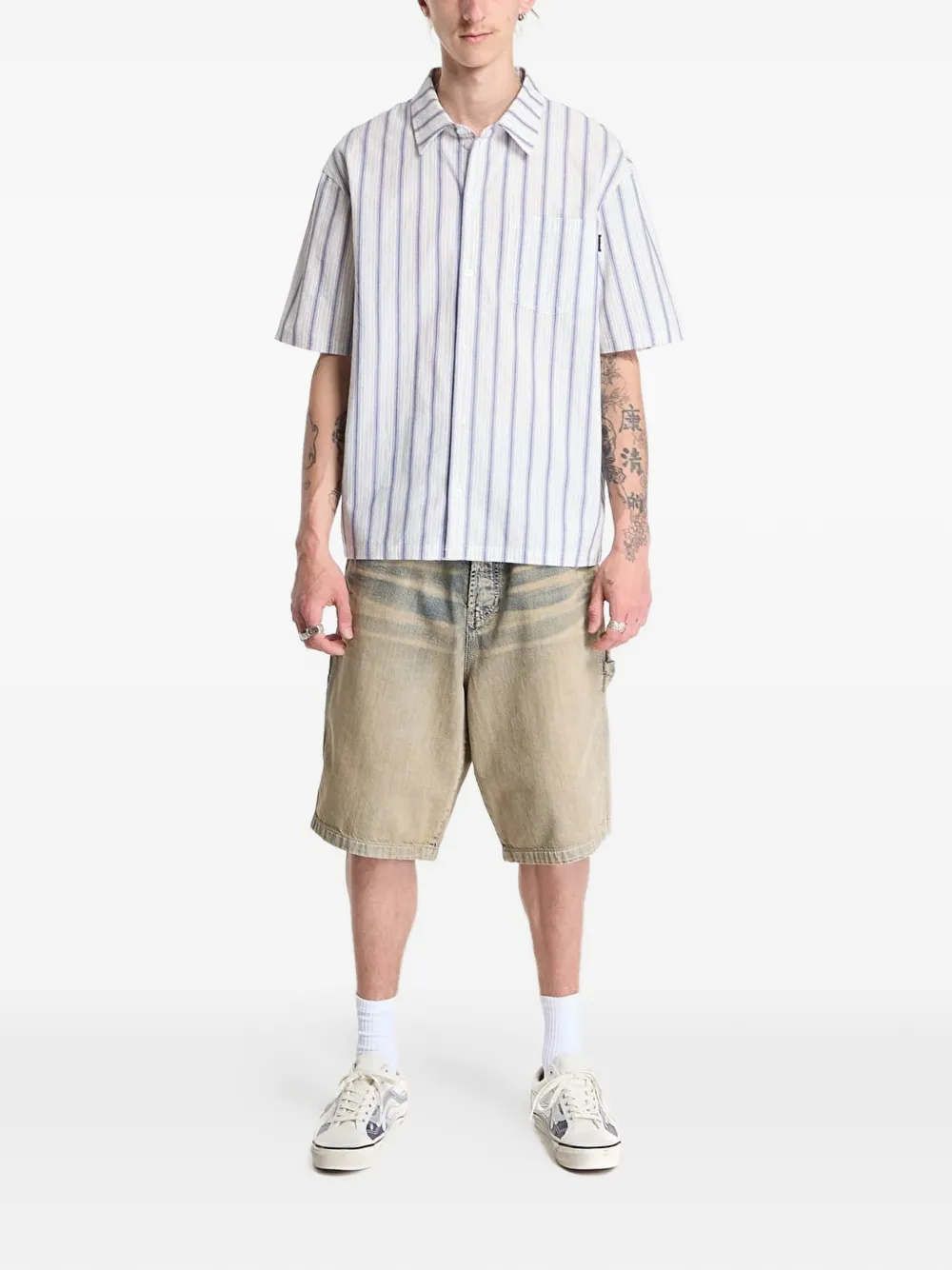 Daily Paper Gestreept shirt met logo-print Wit