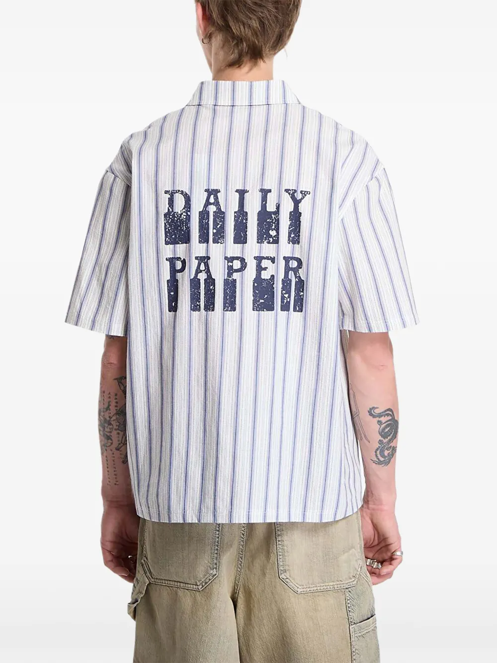 Daily Paper Gestreept shirt met logo-print Wit