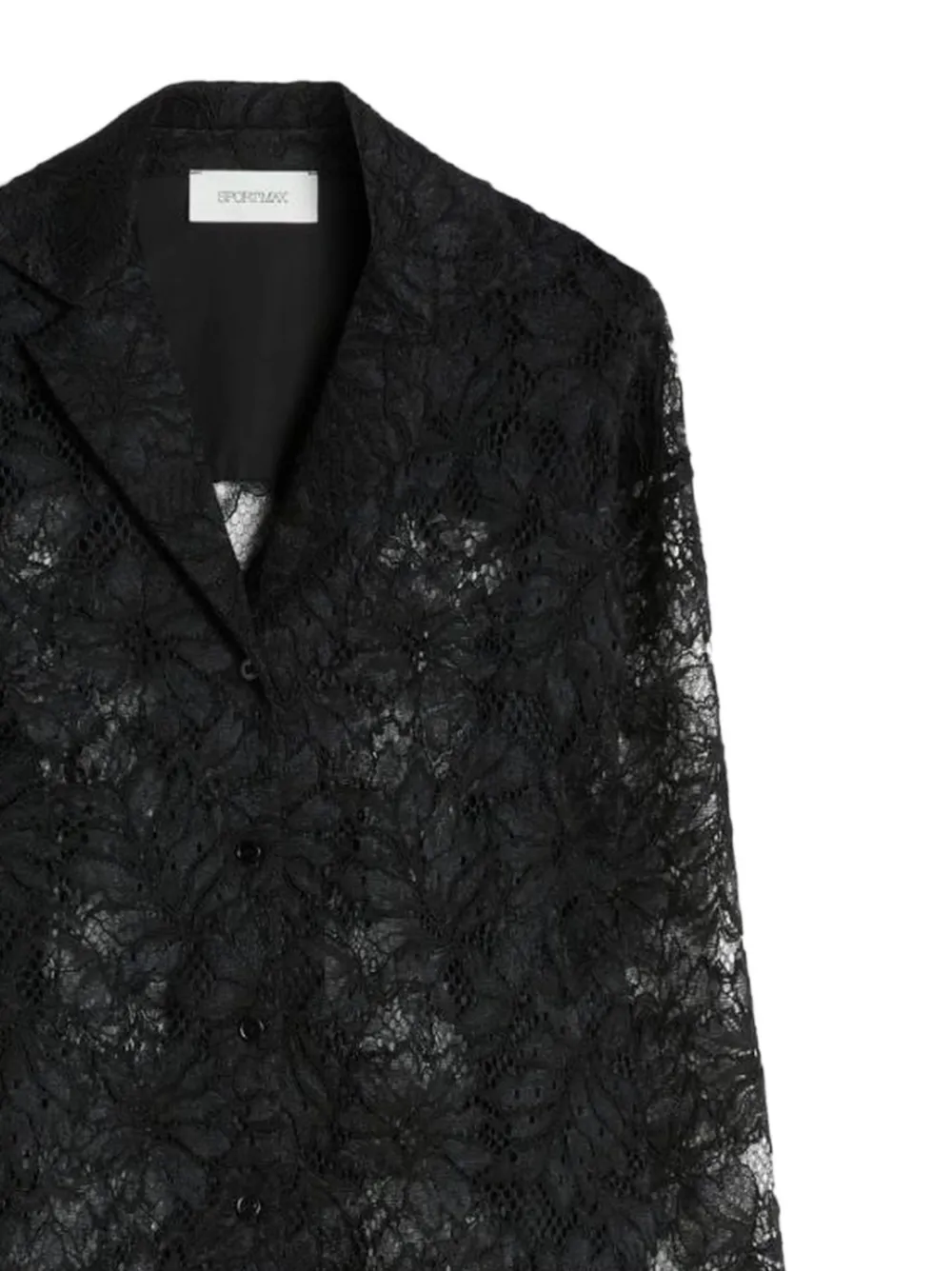 Sportmax Blouse met gekerfde revers en bloemenkant Zwart