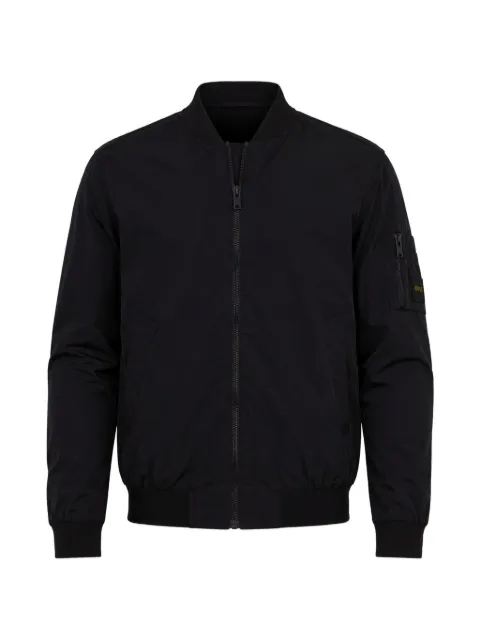 BOSS crinkled-finish logo-patch jacket