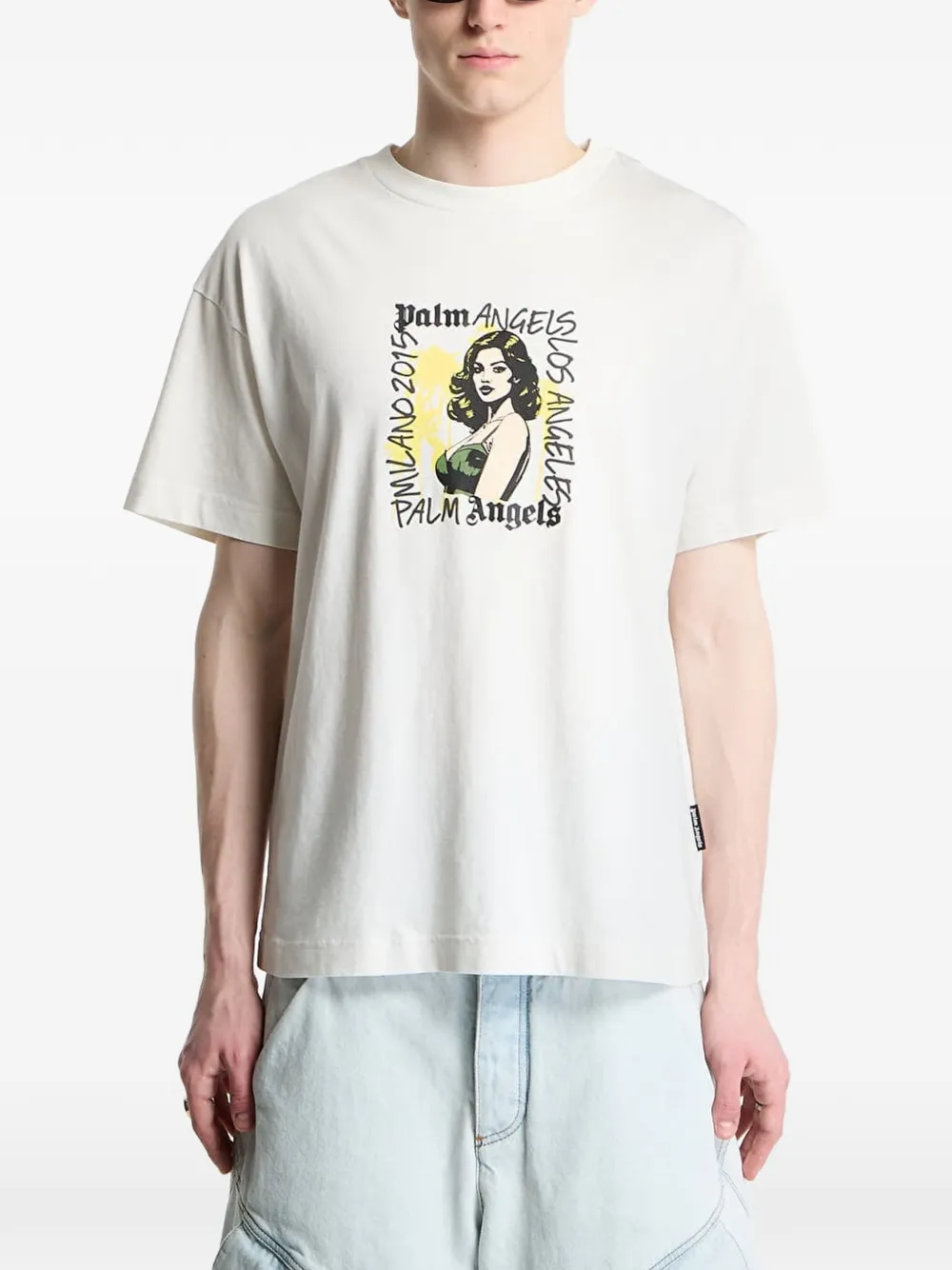 Palm Angels T-shirt met print Beige