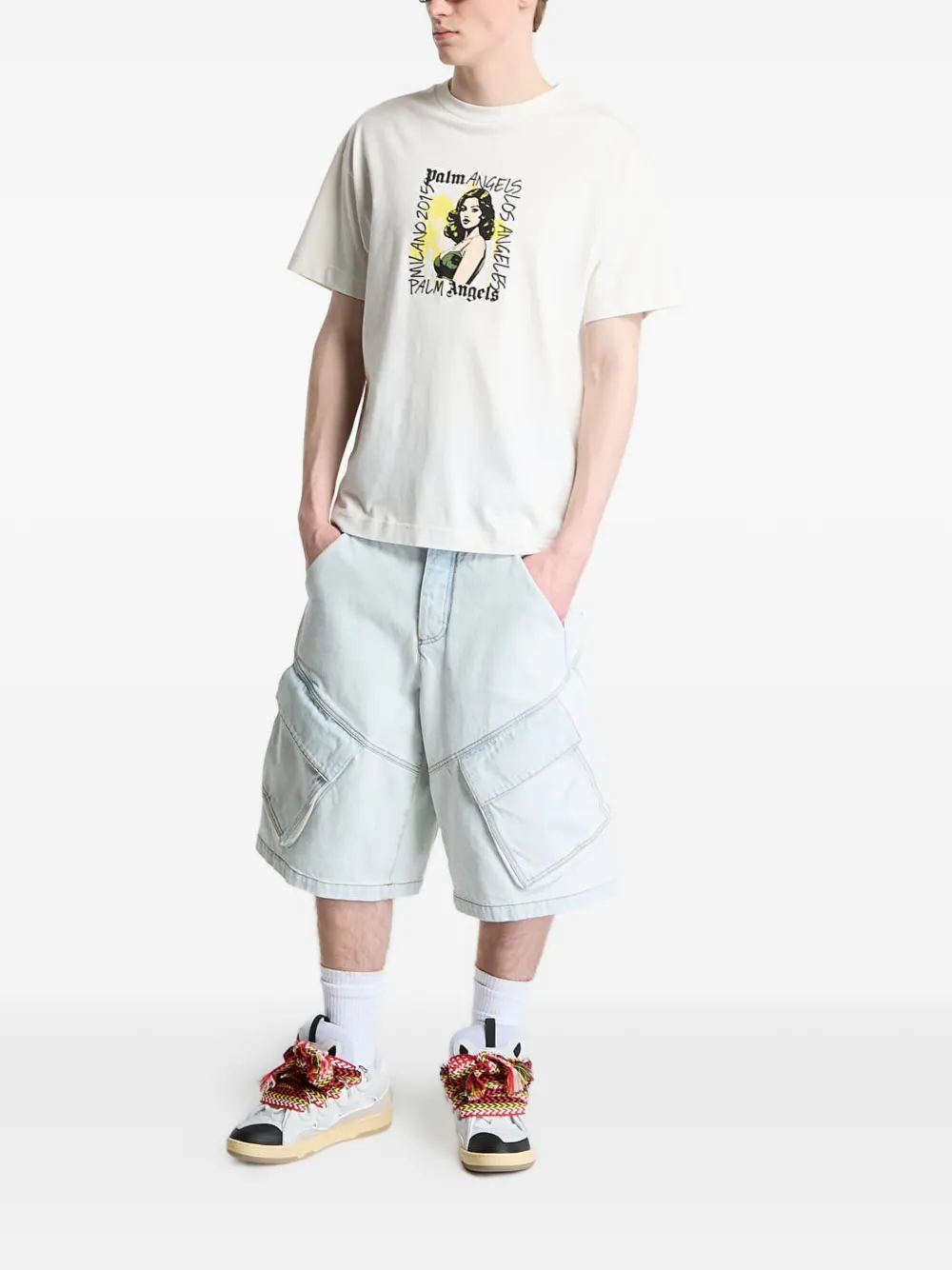 Palm Angels T-shirt met print Beige