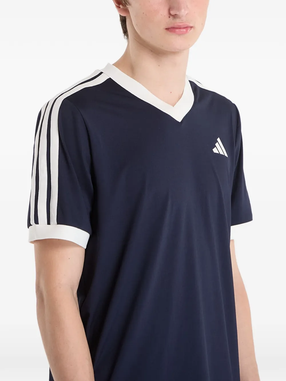 adidas V-neck striped T-shirt Blauw