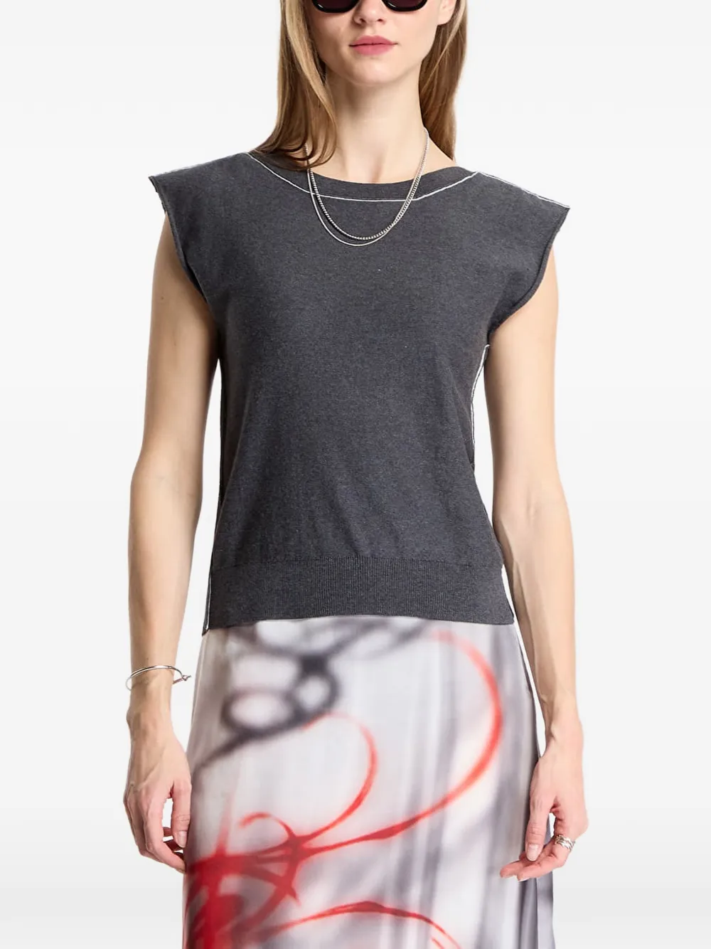 MM6 Maison Margiela logo-patch short-sleeved top - Grigio