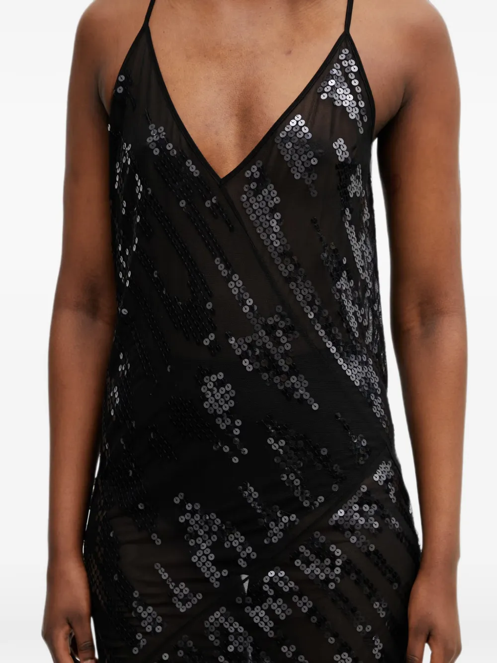 Rick Owens Lilies Semi-doorzichtige midi-jurk verfraaid met pailletten Zwart