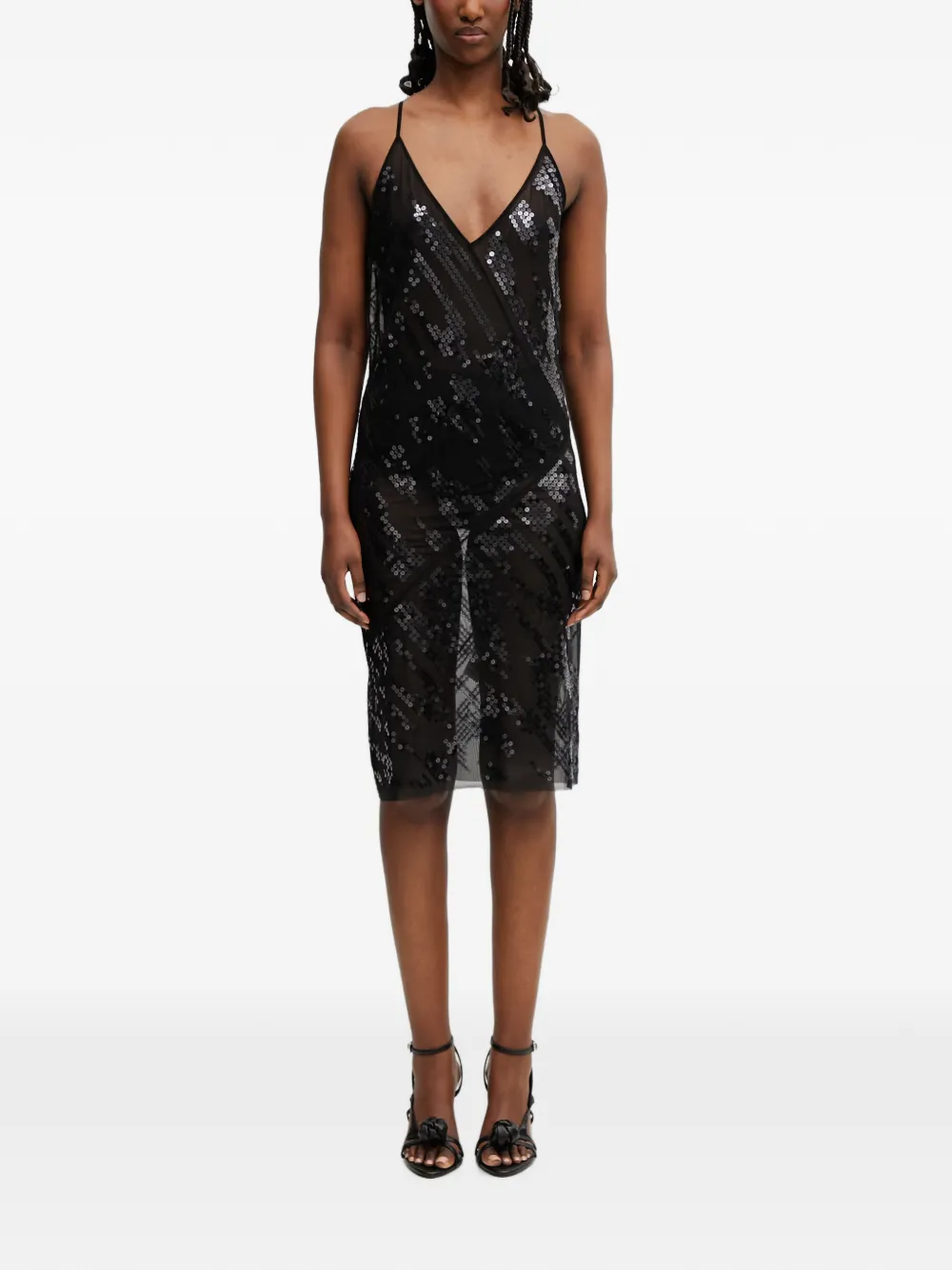 Rick Owens Lilies sequin-embellished semi-sheer midi dress - Nero
