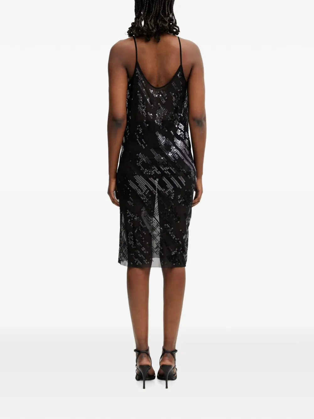 Rick Owens Lilies Semi-doorzichtige midi-jurk verfraaid met pailletten Zwart
