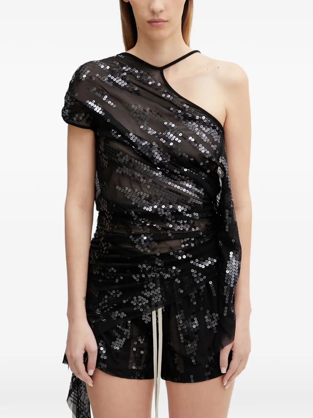 Rick Owens Lilies sequin-embellished asymmetric top - Black