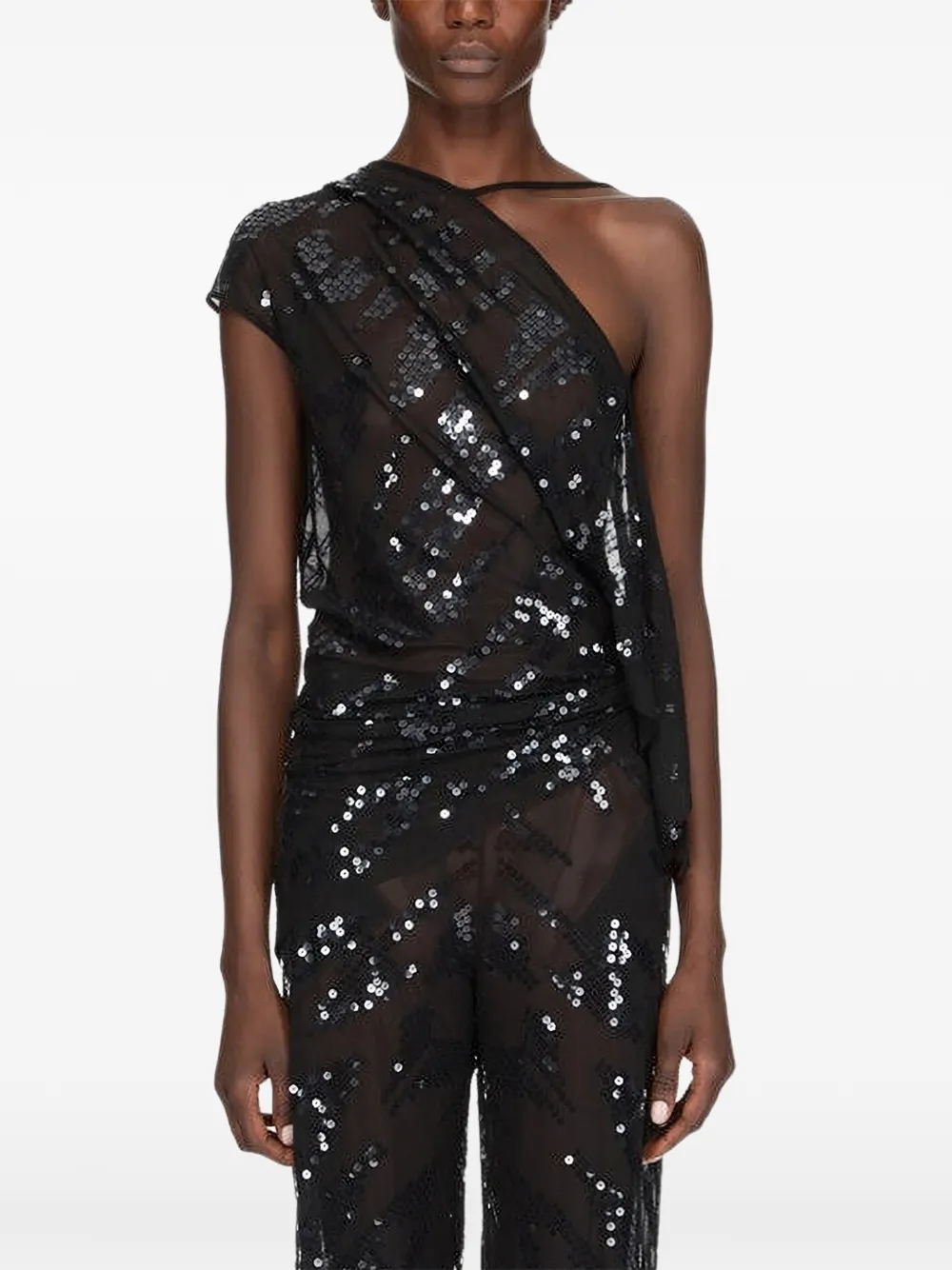 Rick Owens Lilies sequin-embellished asymmetric top - Black