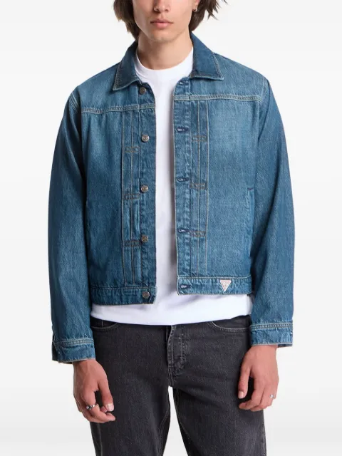 GUESS USA faded logo-patch denim jacket