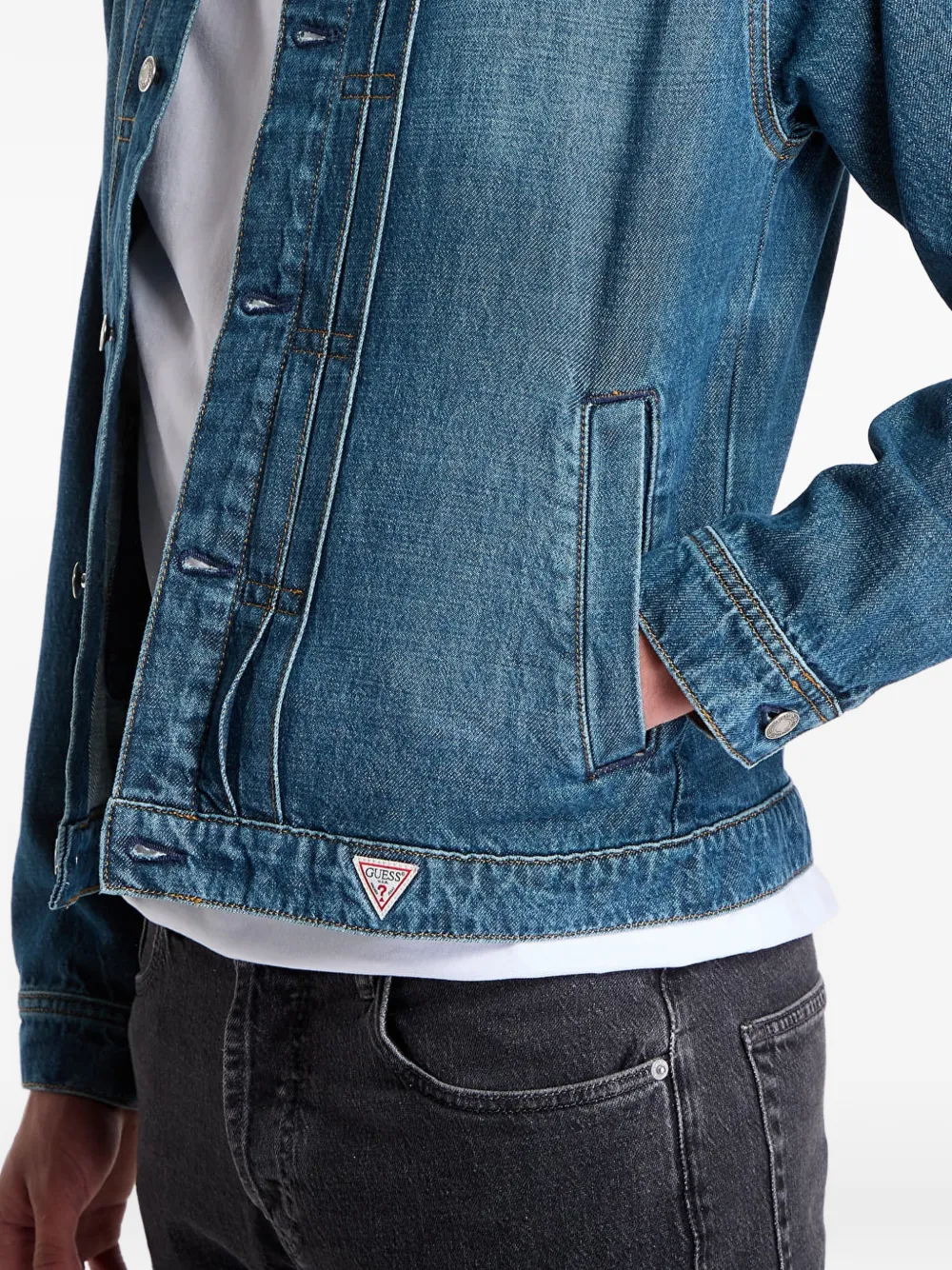 GUESS USA Denim jack met logopatch en vervaagd effect Blauw