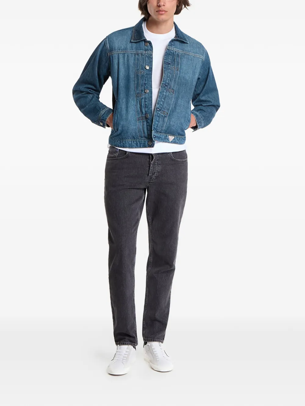 GUESS USA Denim jack met logopatch en vervaagd effect Blauw