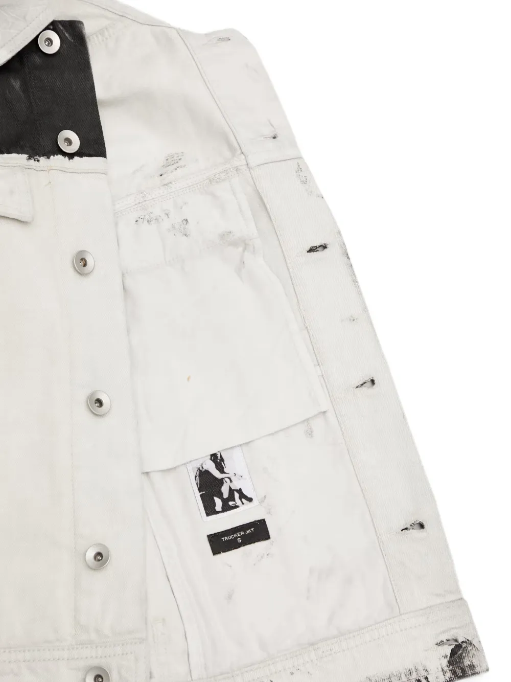 Rick Owens DRKSHDW Trucker gerafeld jack met patchwork Wit