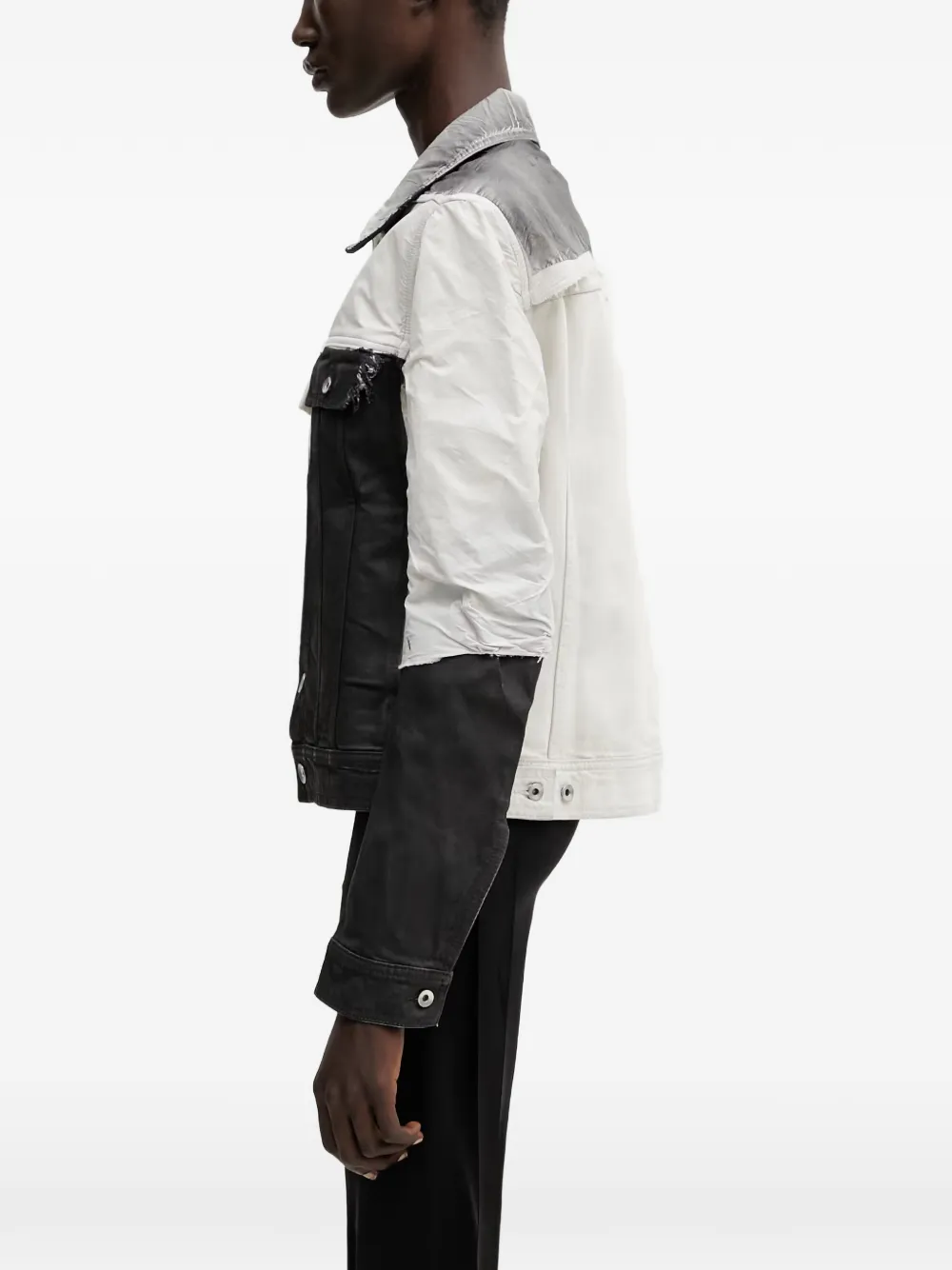 Rick Owens DRKSHDW Trucker gerafeld jack met patchwork Wit