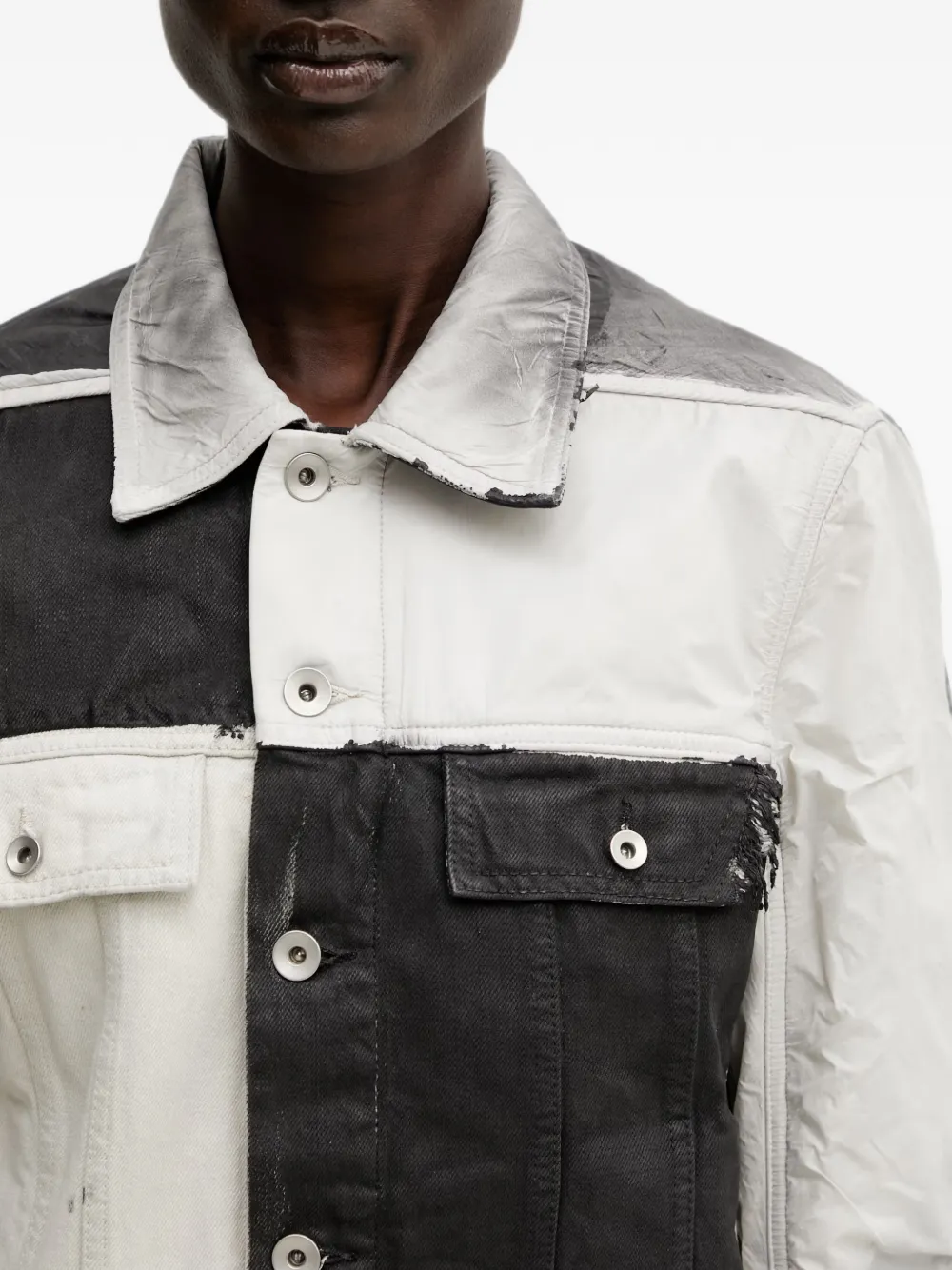 Rick Owens DRKSHDW Trucker gerafeld jack met patchwork Wit