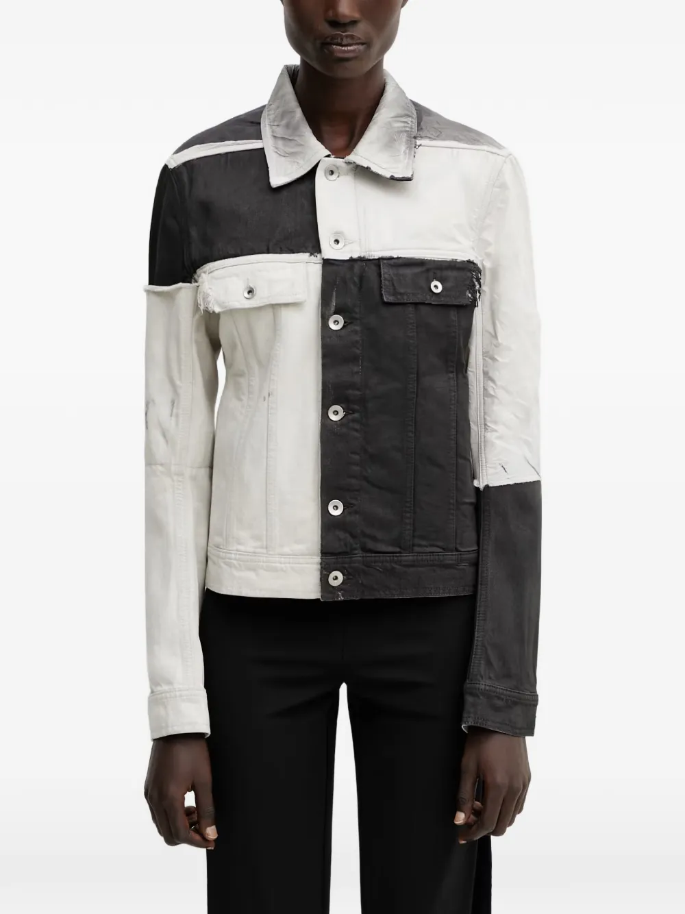 Rick Owens DRKSHDW Ungesäumte Trucker Patchwork-Jacke - Weiß