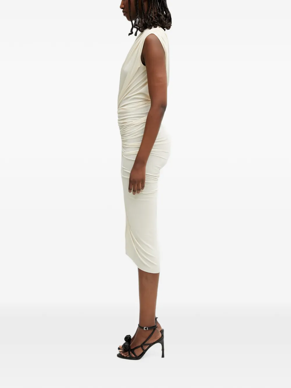 Rick Owens Lilies Avra asymmetrische midi-jurk met ruches Beige