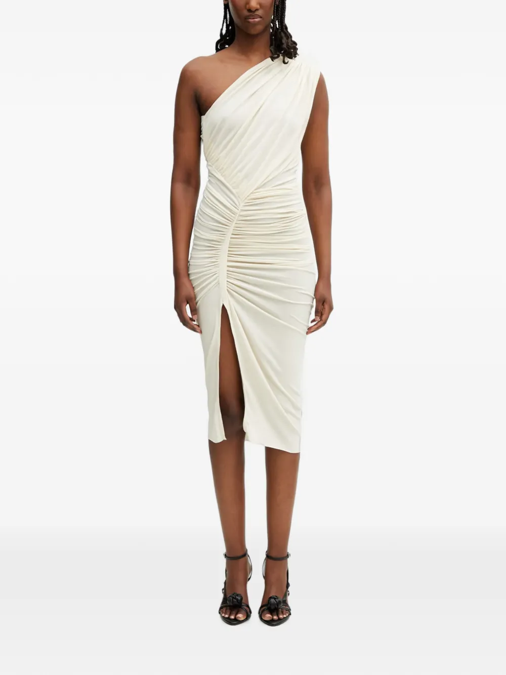 Rick Owens Lilies Avra one-shoulder ruched midi dress - Toni neutri
