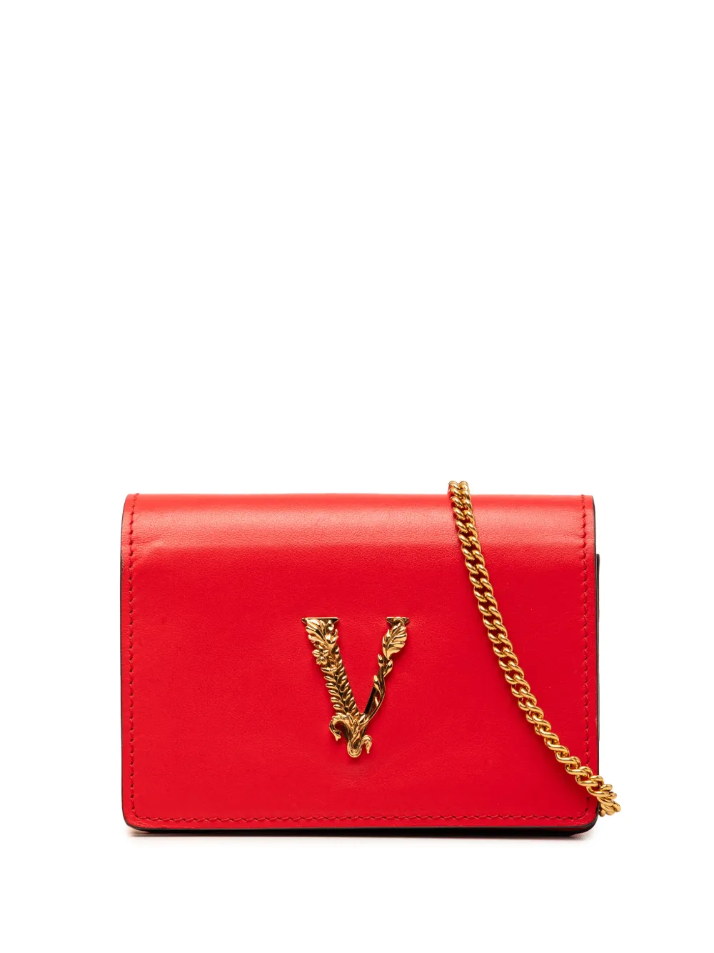 Versace Pre-Owned 2000-2026 Mini Leather Virtus V Chain crossbody bag - Rosso