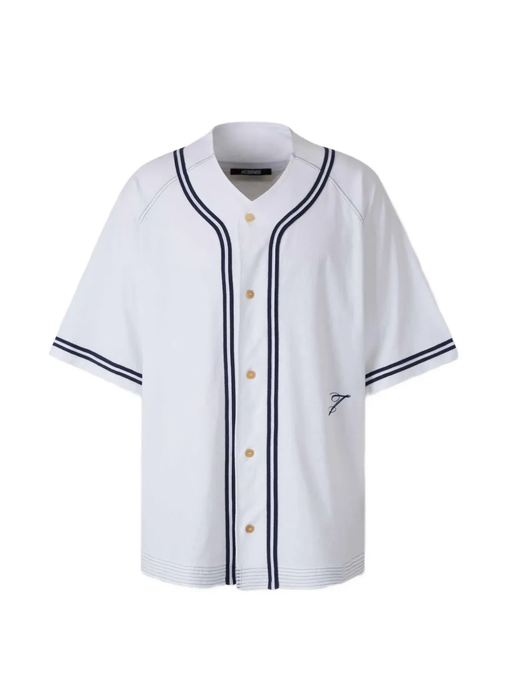 Jacquemus The Baseball striped-trim embroidered-logo shirt - Weiß