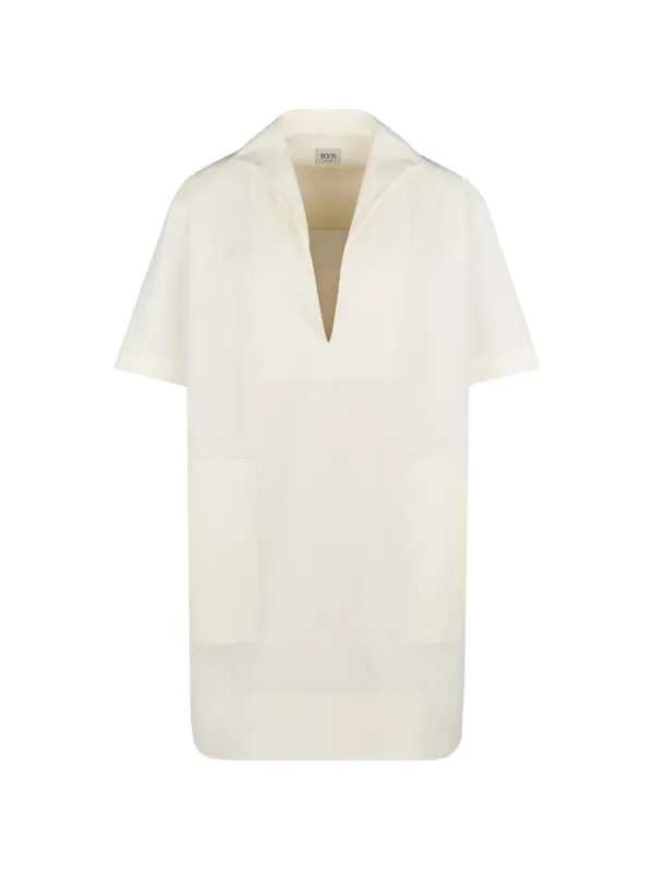Tod's V-neck Patch-pocket Dress in Neutrals