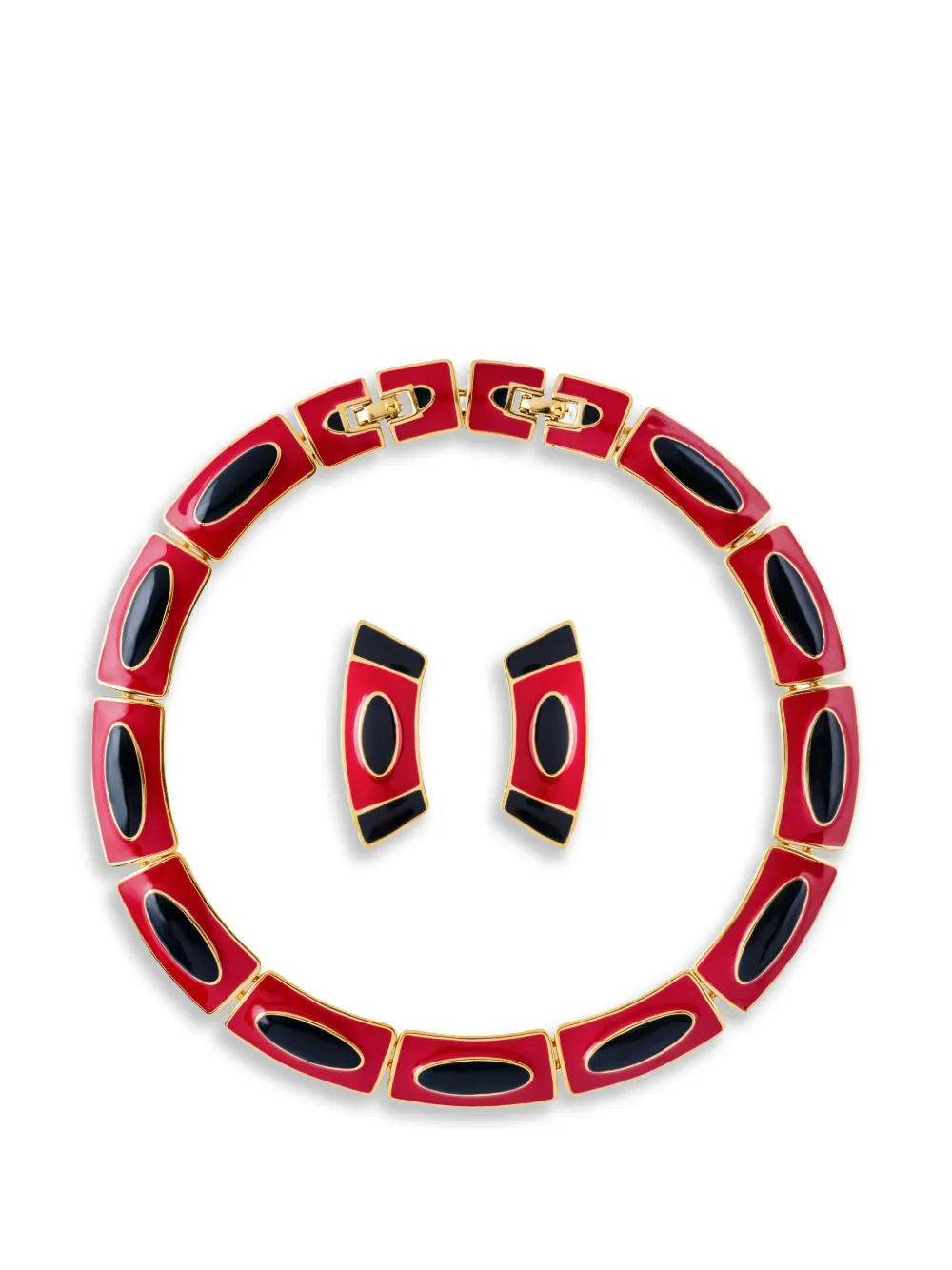 Monet Pre-Owned 1980s geometric earring and necklace set - Rosso
