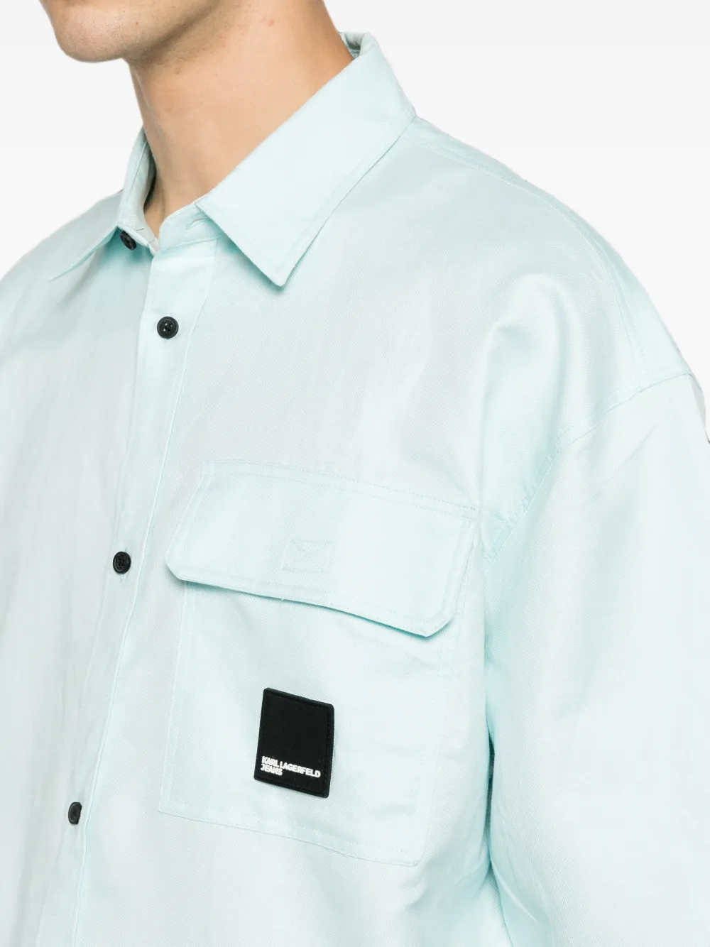 Karl Lagerfeld Jeans Overhemd met logopatch en korte mouwen Blauw