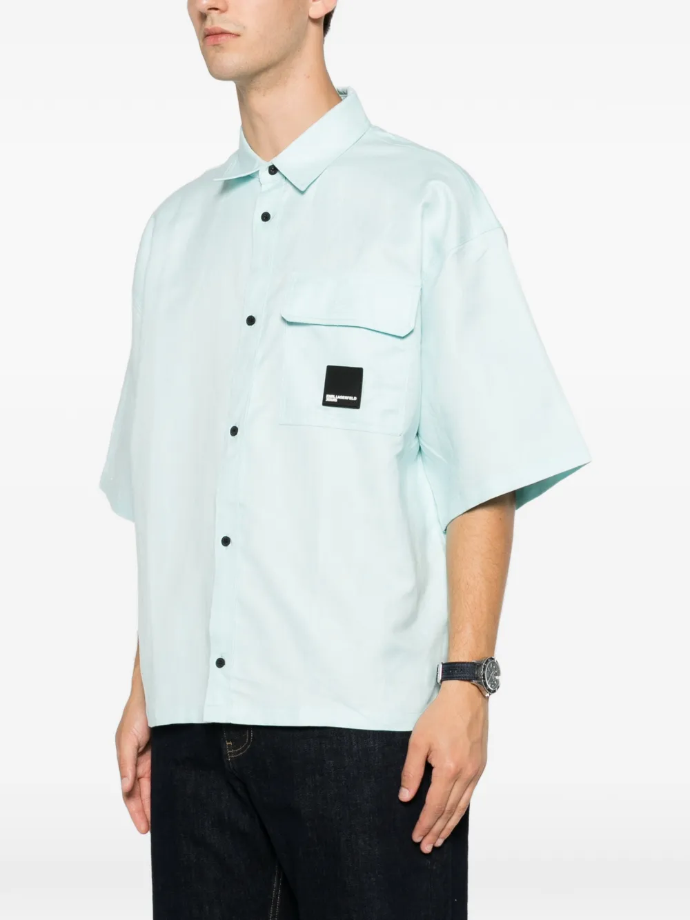 Karl Lagerfeld Jeans Overhemd met logopatch en korte mouwen Blauw
