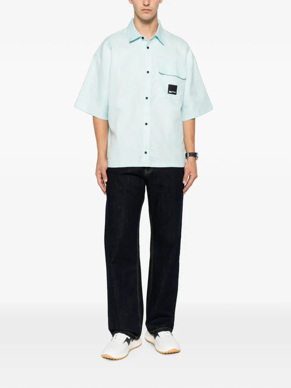 Karl Lagerfeld Jeans Overhemd met logopatch en korte mouwen Blauw