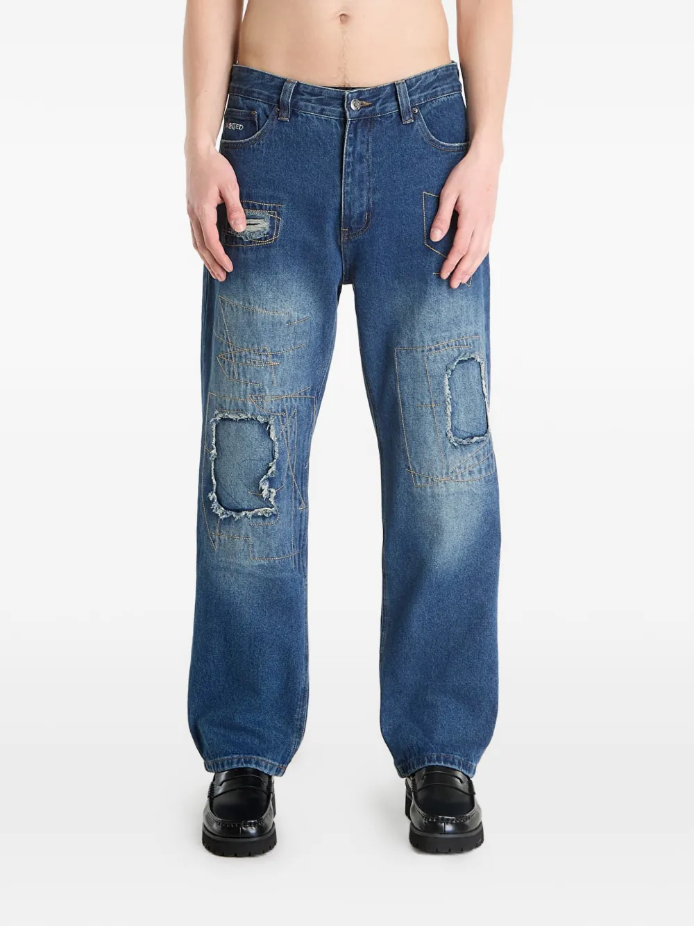 WASTED cotton straight-leg jeans - Blu