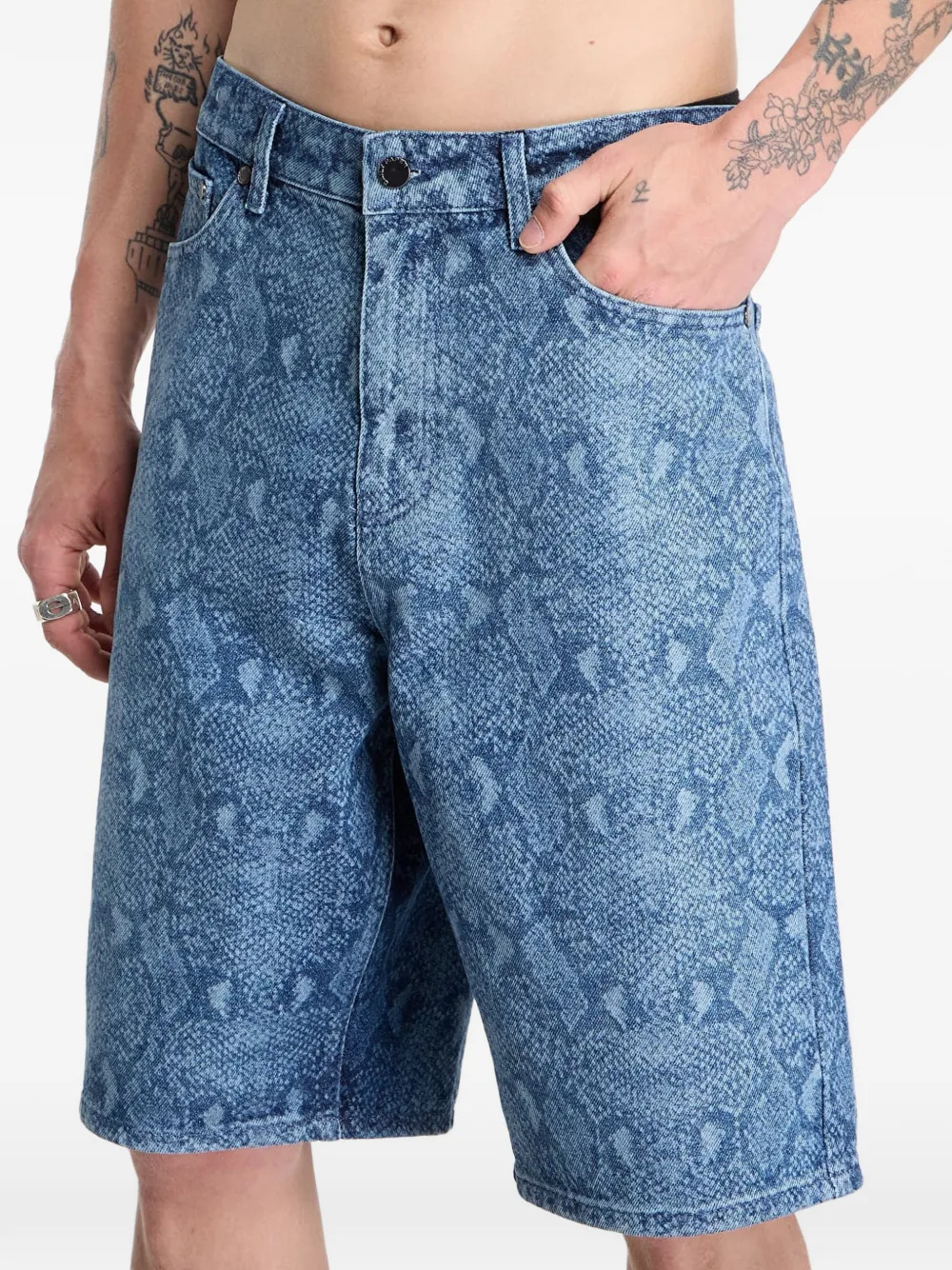  Daily Paper Bermudas Con Efecto De Piel De Serpiente - Azul 