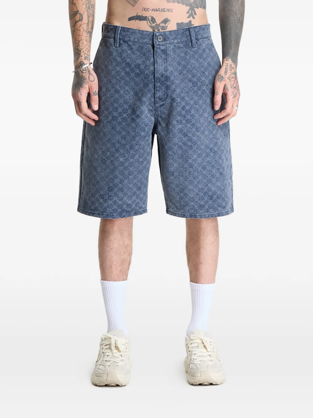 Daily Paper monogram-print washed shorts - Blu