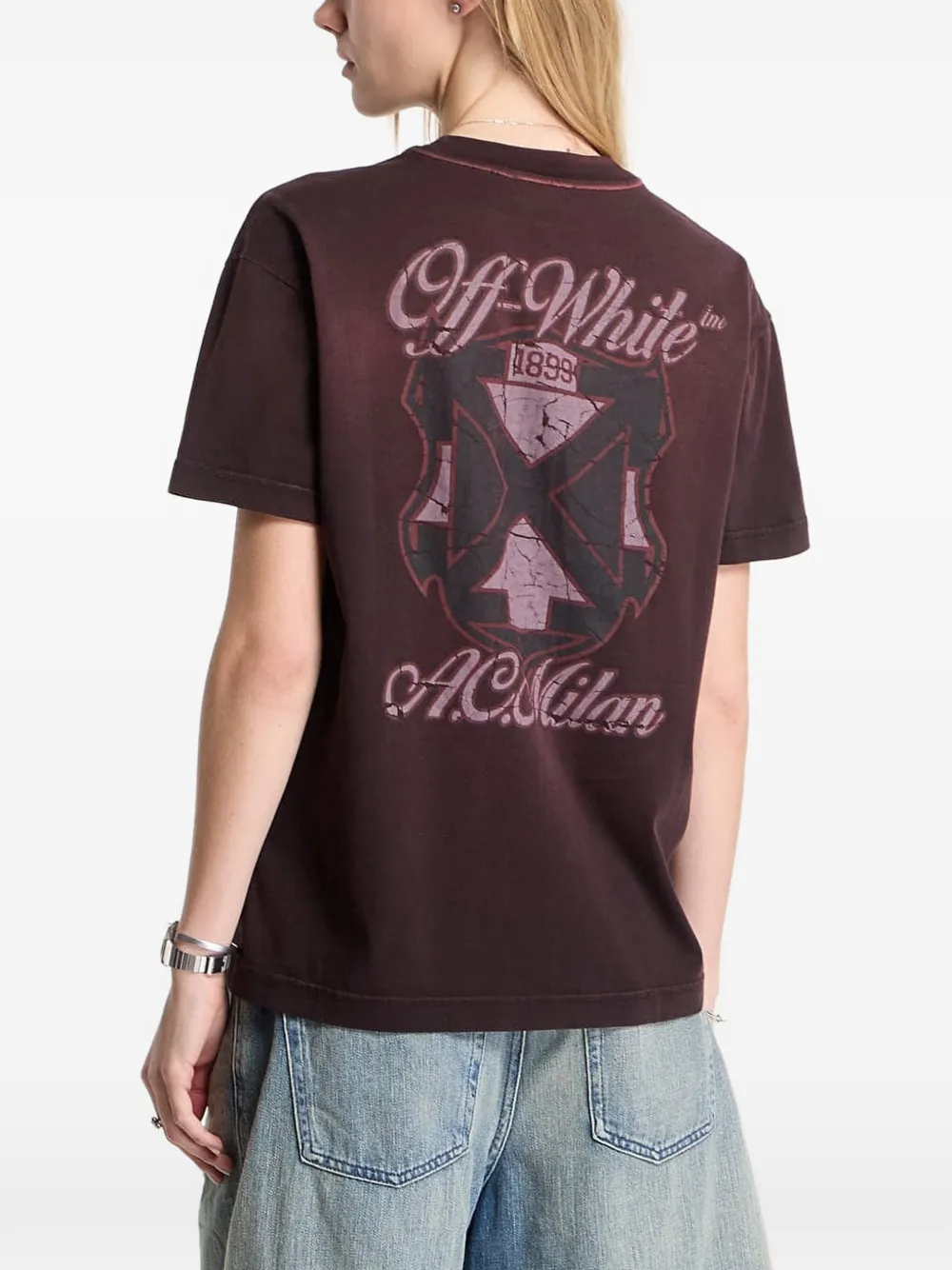 Off-White x AC Milan T-shirt met vervaagd effect Rood