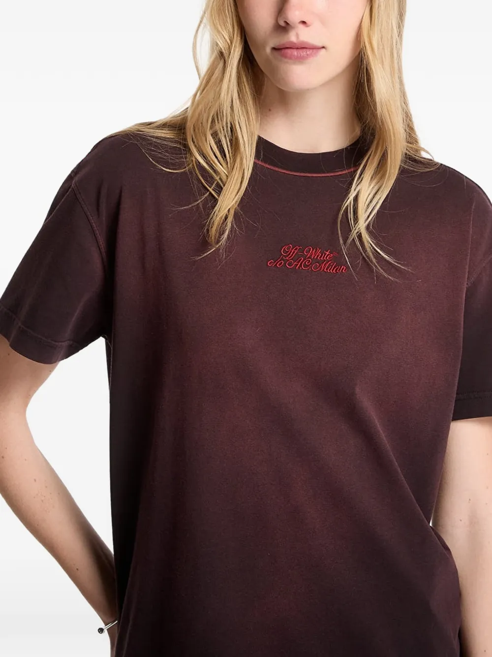 Off-White x AC Milan T-shirt met vervaagd effect Rood