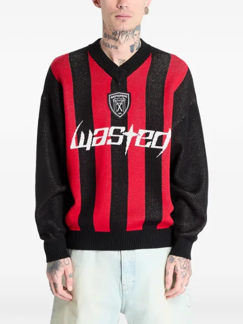 WASTED striped logo-intarsia sweater