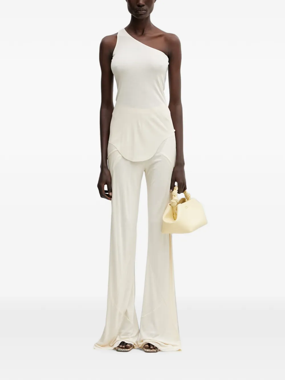 Rick Owens Lilies Asymmetrisch T-shirt met gewelfde zoom Beige