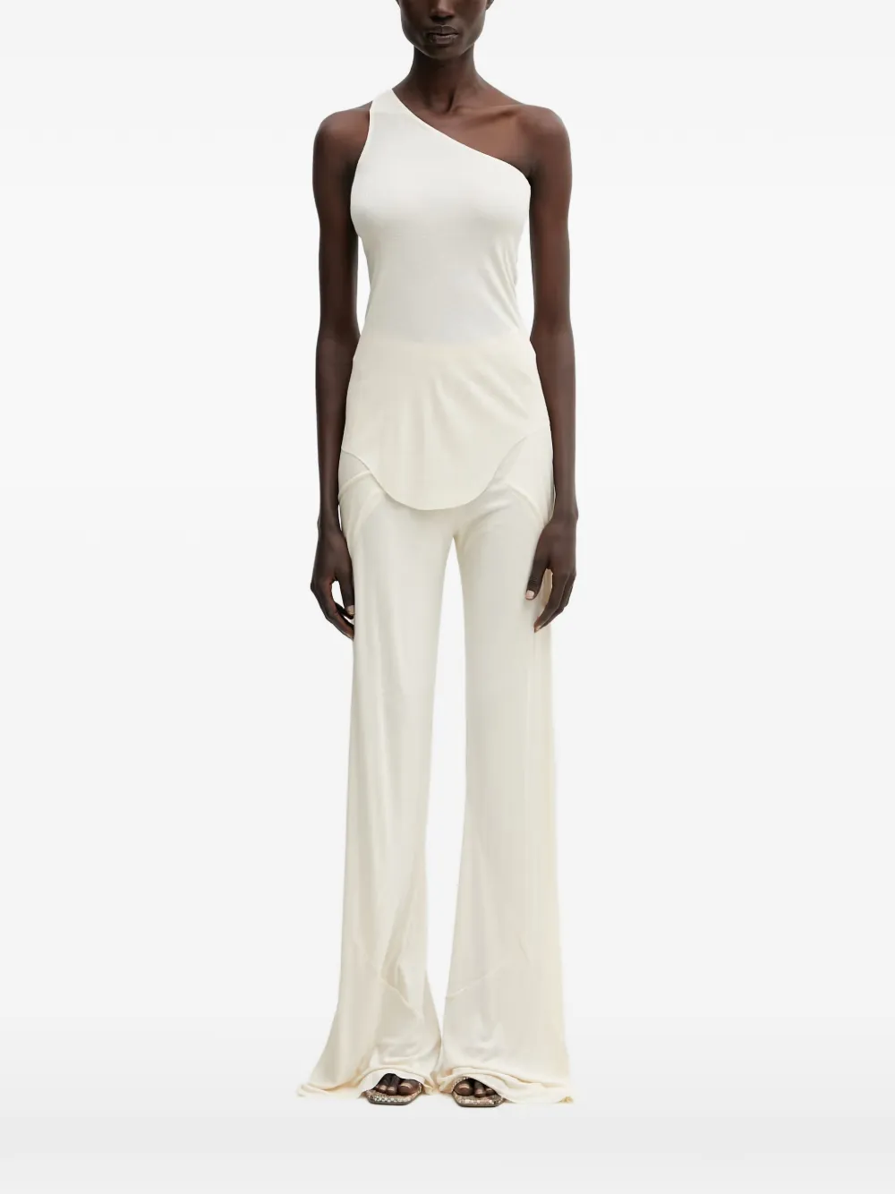 Rick Owens Lilies one-shoulder curved-hem T-shirt - Toni neutri