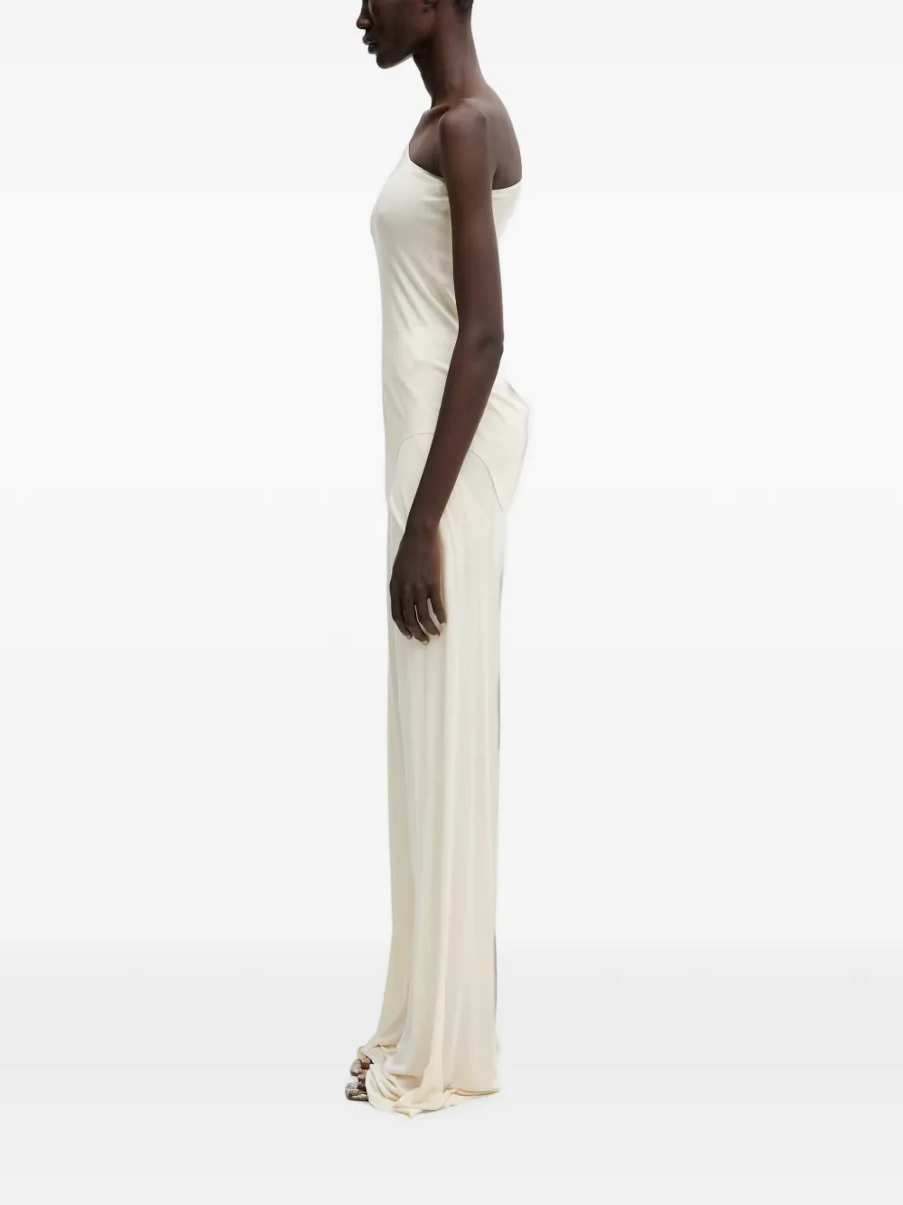 Rick Owens Lilies Asymmetrisch T-shirt met gewelfde zoom Beige