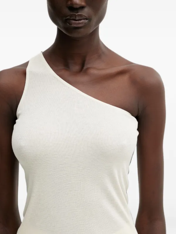 Rick Owens Lilies【38】変形ノースリーブベスト 伊製 ホワイト Rick Owens Lilies one-shoulder curved-hem T-shirt | Neutrals