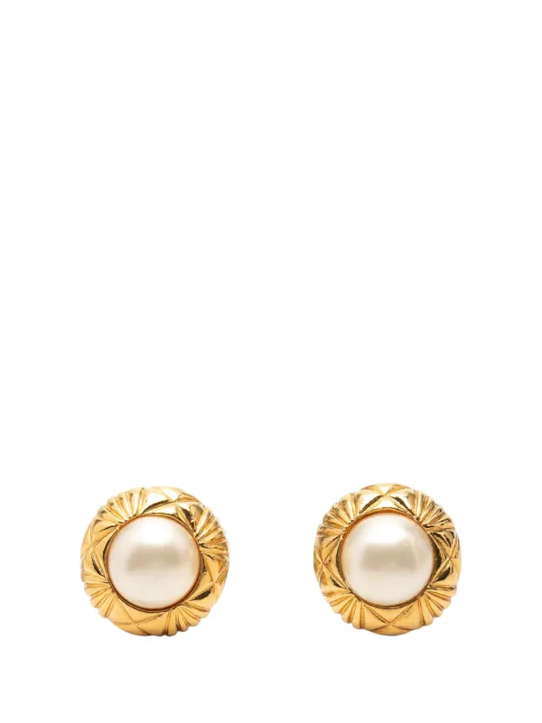 Chanel ゴールドパールイヤリング クリップ式 CHANEL Pre-Owned 1970-1980 ココマーク フォーパール クリップオン