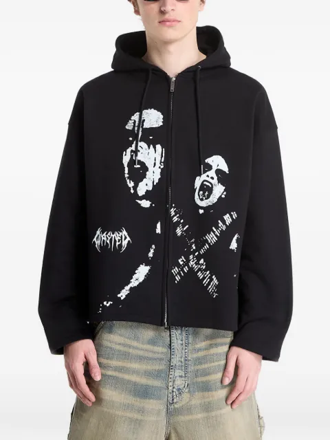 WASTED graphic-print zip-up hoodie
