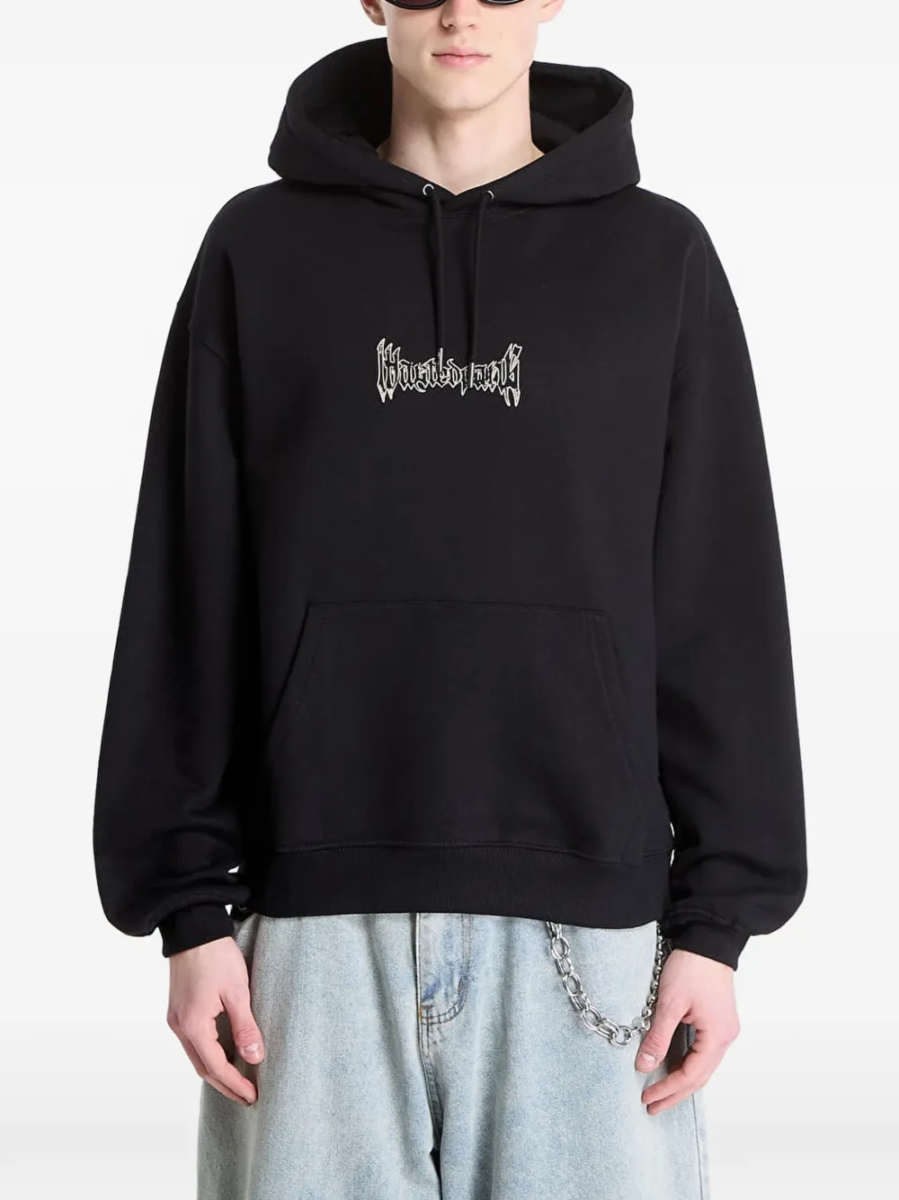 WASTED snake-print logo-embroidered hoodie - Nero