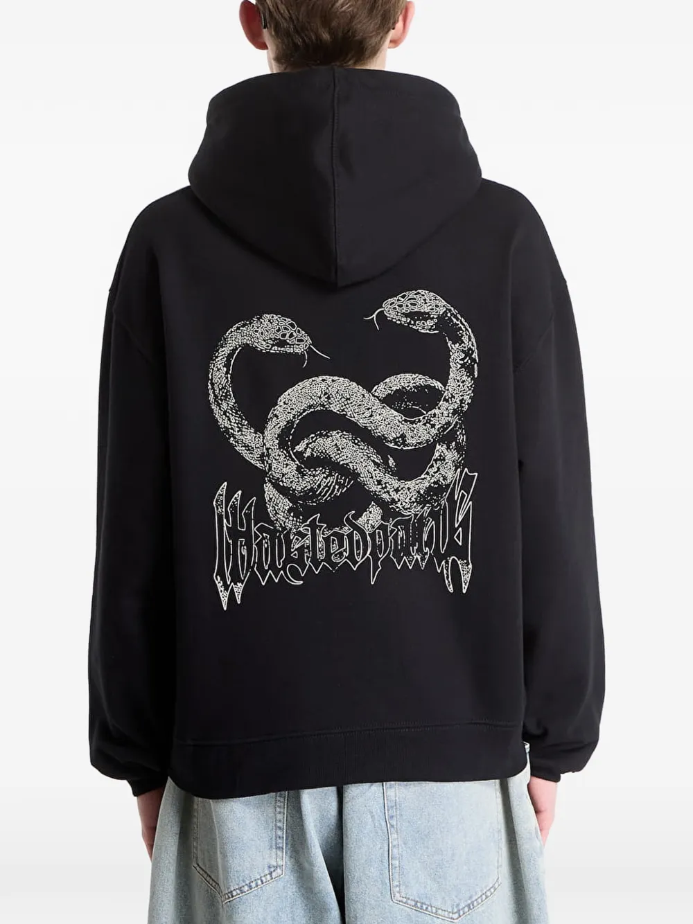 WASTED Hoodie met geborduurd logo en slangenprint Zwart