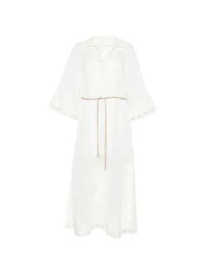 ZIMMERMANN Indra Embroidered Maxi Dress | Women's Sheer Ramie Maxi Dress with Slip | Ivory
