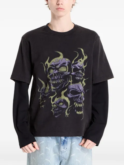 WASTED skull-print layered T-shirt