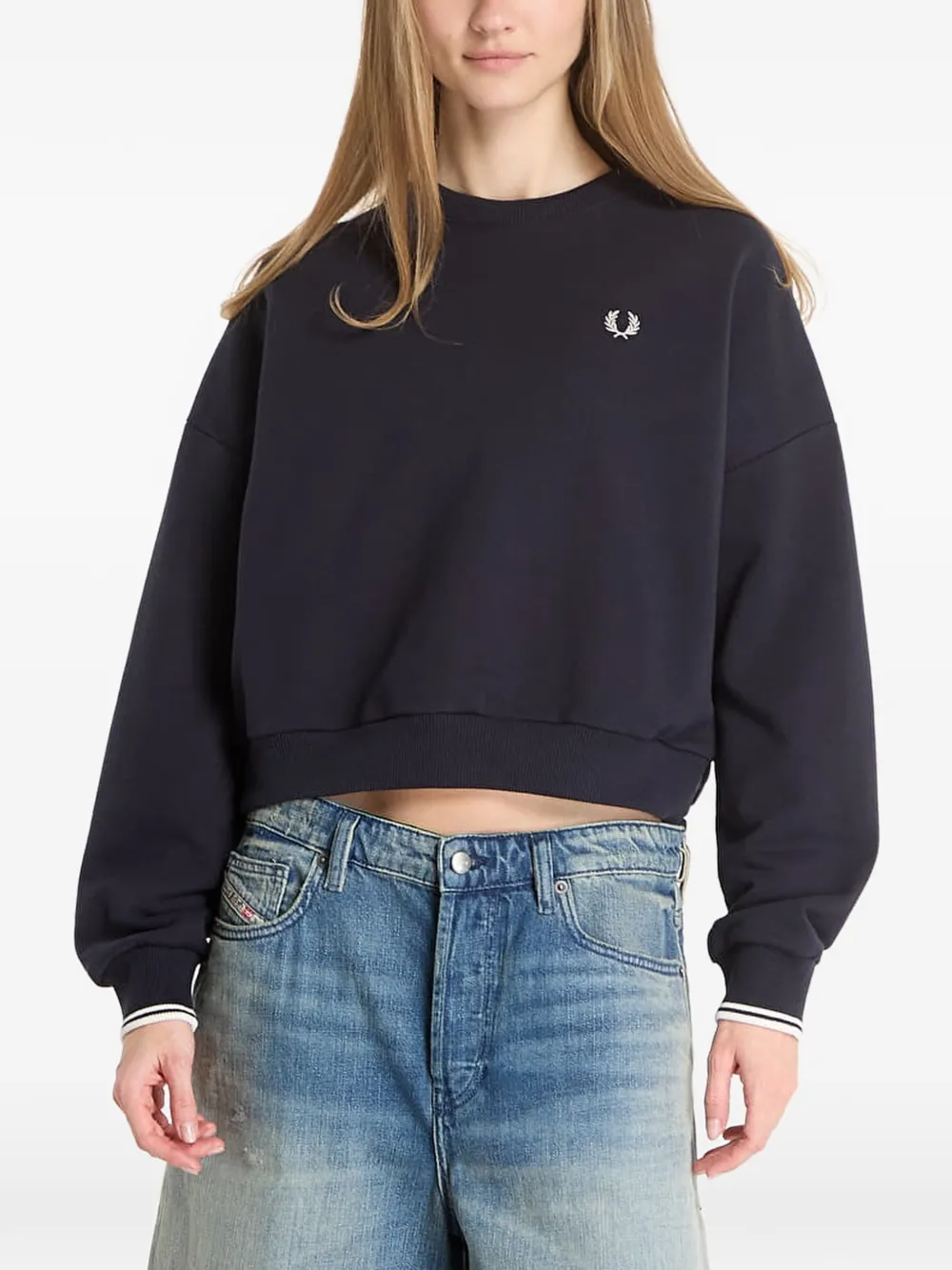 Fred Perry logo-embroidered tipped-cuff sweatshirt - Blau