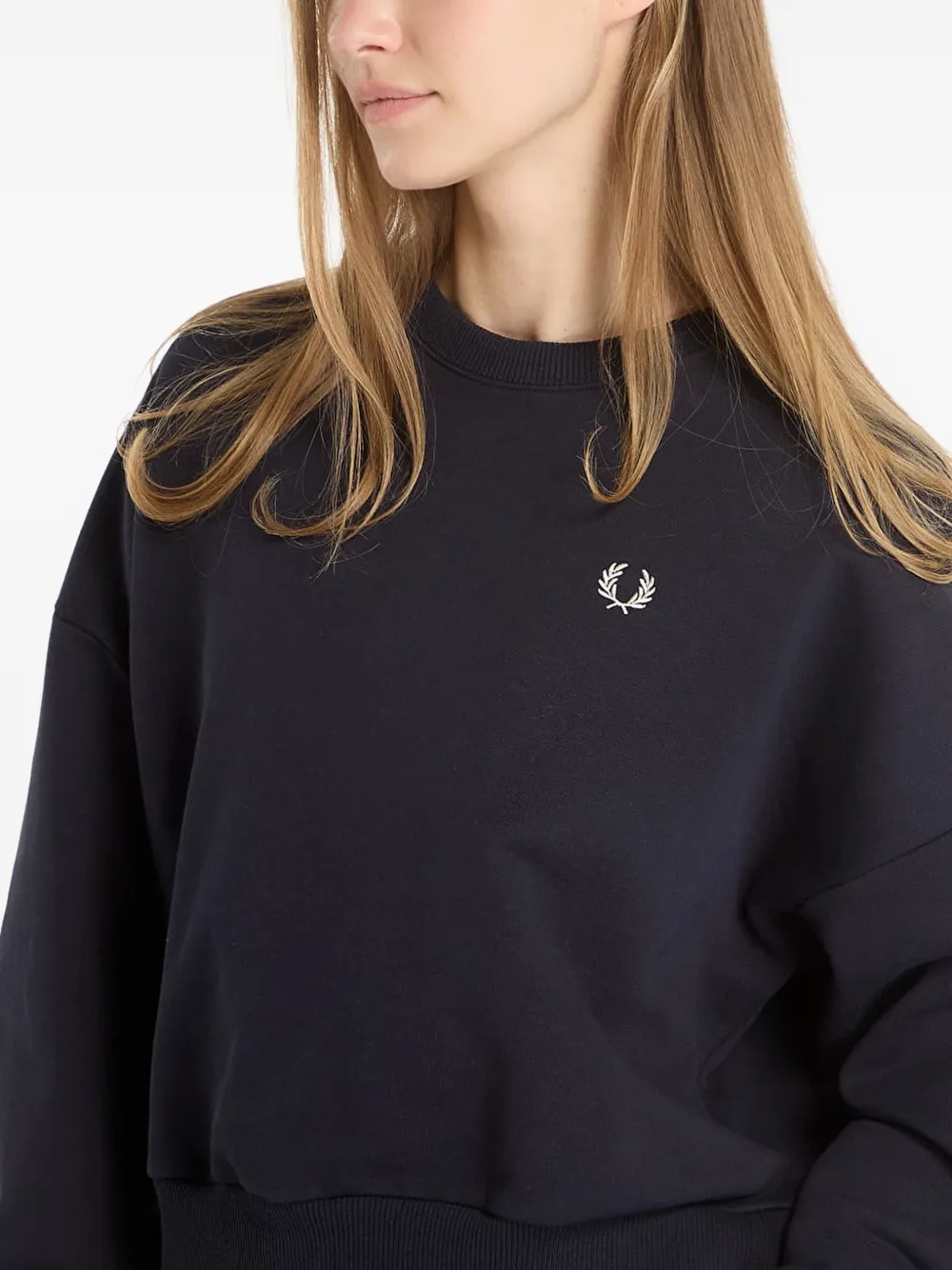 Fred Perry Sweater met geborduurd logo en manchetten Blauw