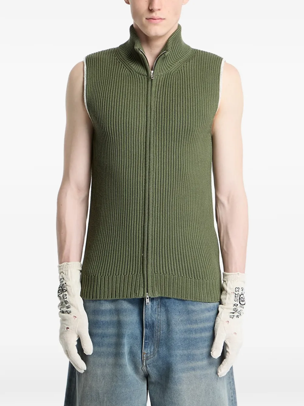 MM6 Maison Margiela ribbed-knit zip-up gilet - Verde