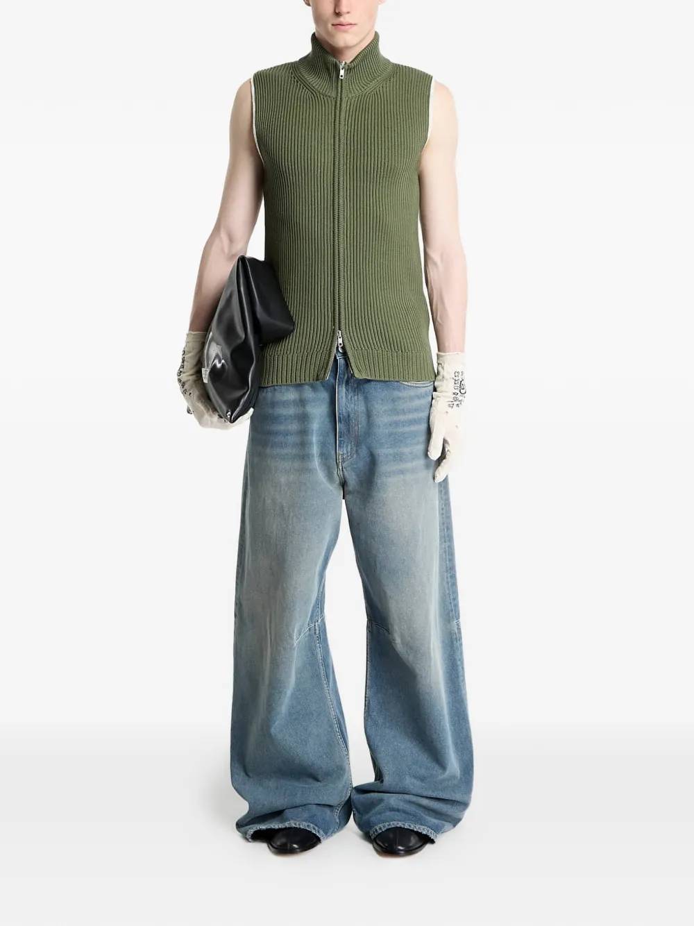 MM6 Maison Margiela Ribgebreide bodywarmer met rits Groen