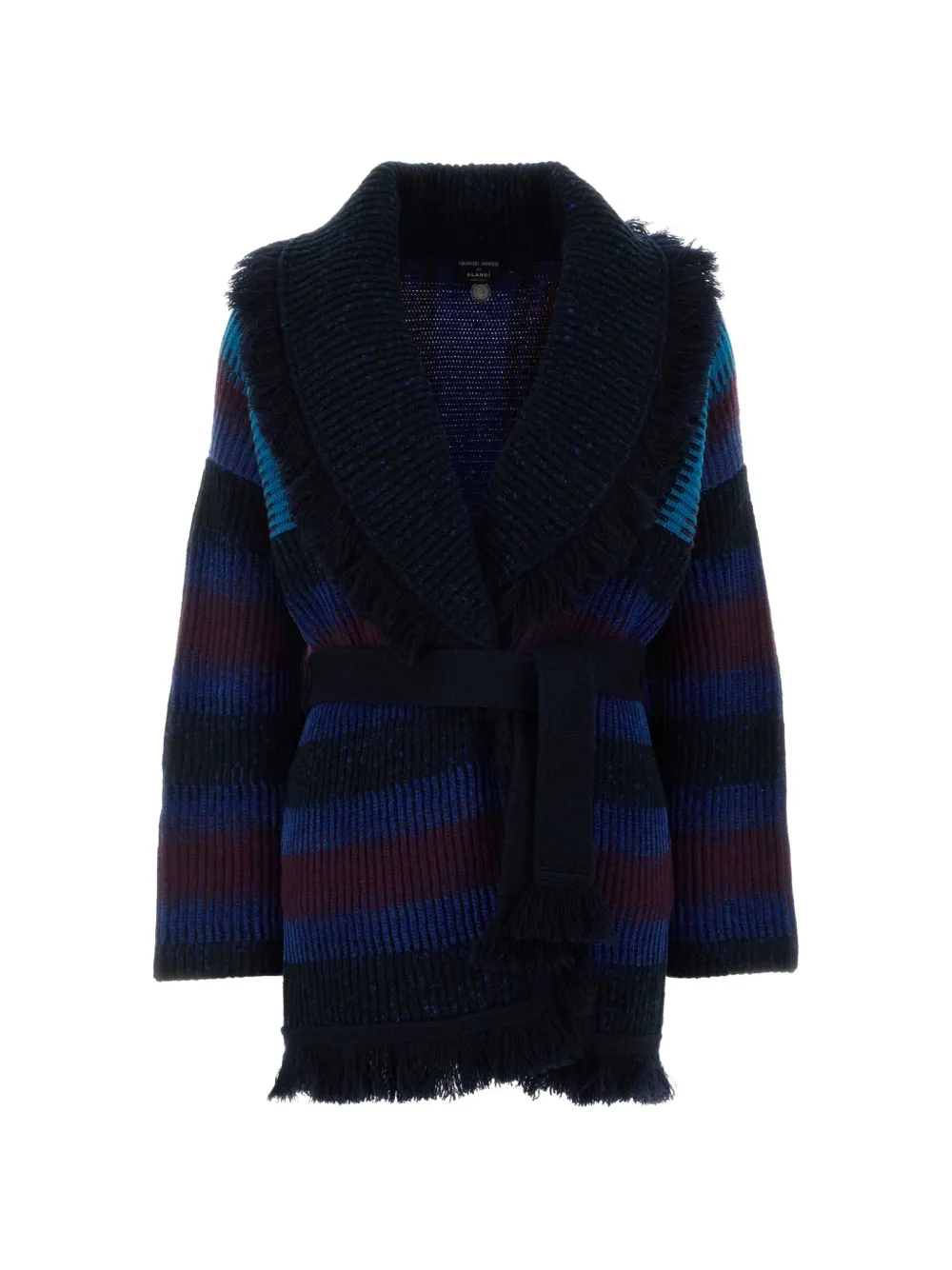 Giorgio Armani x Alanui fringe-trimmed belted cardigan - Blue